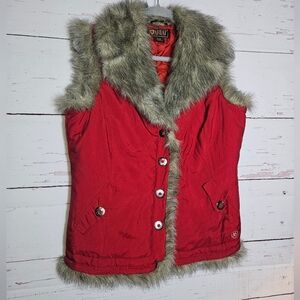 ARIAT Women's vest with faux fur collar and quilted interior. Size M dark red.